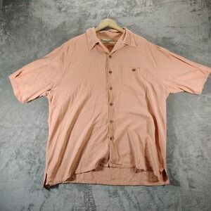 Paradise Coves Men's XXL Peach‎ Hawaiian 100% Silk Short Sleeve Button Front